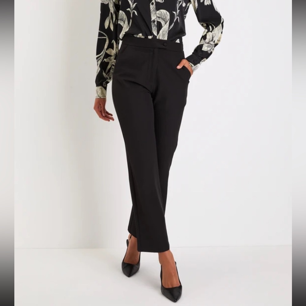 NWT Lulus Posh Excellence Black High Rise Straight Cropped Trouser Pants -Medium - Picture 2 of 4